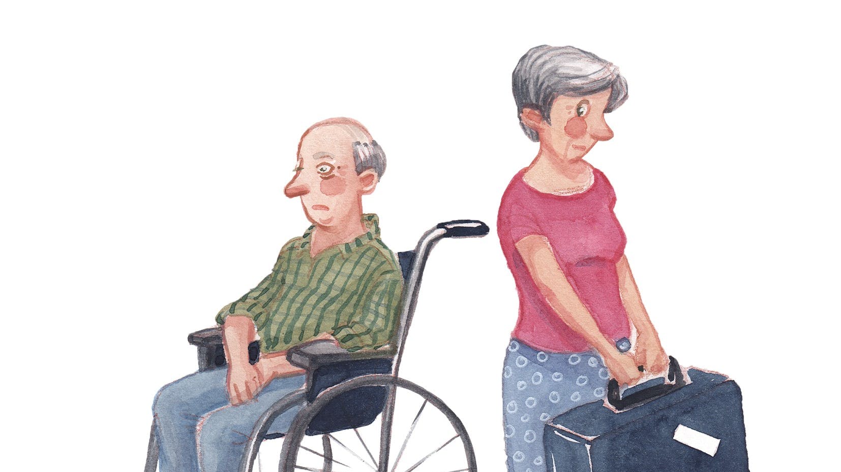 To ældre personer, hvor kvinden holder en kuffert