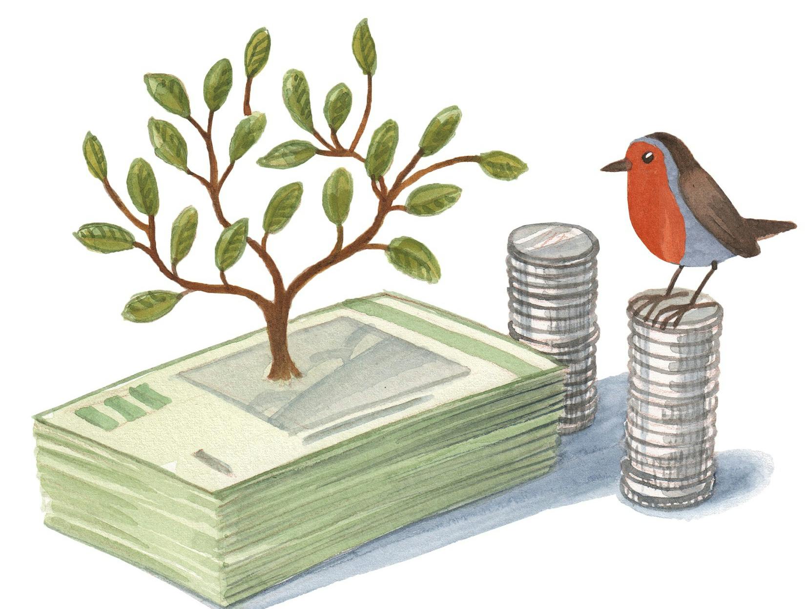 En lille fugl, en træ og nogle penge