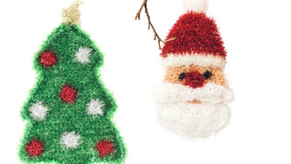 Hæklede skuresvampe- juletræ og julemand 